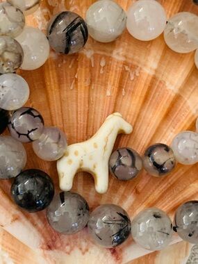 Quartz Agate Stretch Bracelet Stack with Giraffe Charm